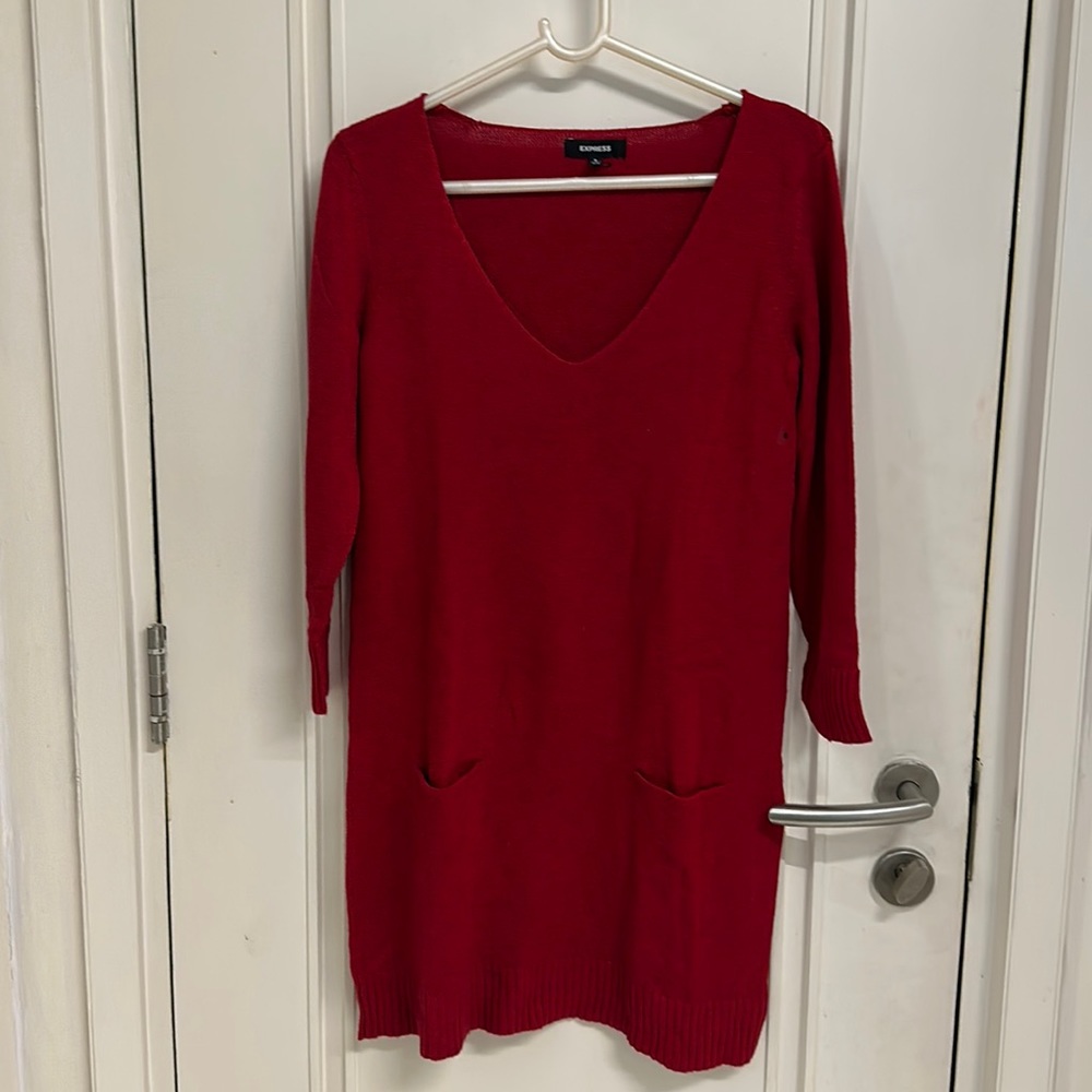NWOT EXPRESS Woollen Mini dress with V-Neck and sleeves with pockets! Size UK S - Picture 1 of 13